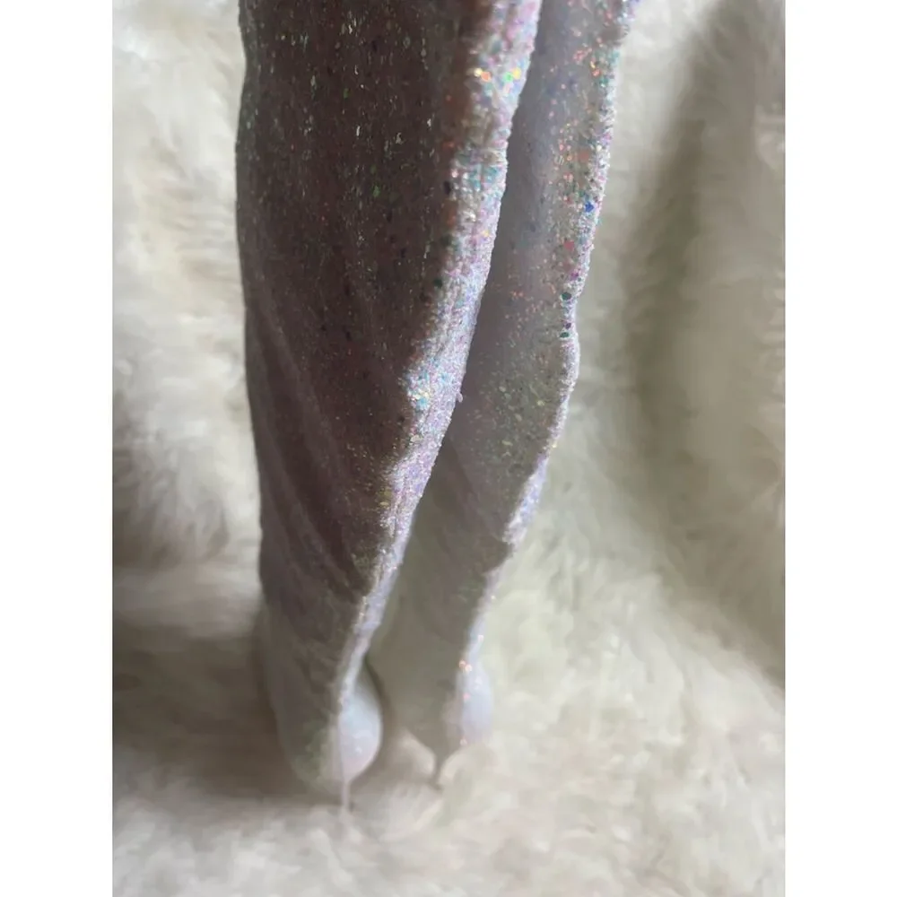 Pleaser Courtly 3015 synthetic white Iridescent glitter over the knee boots SZ13